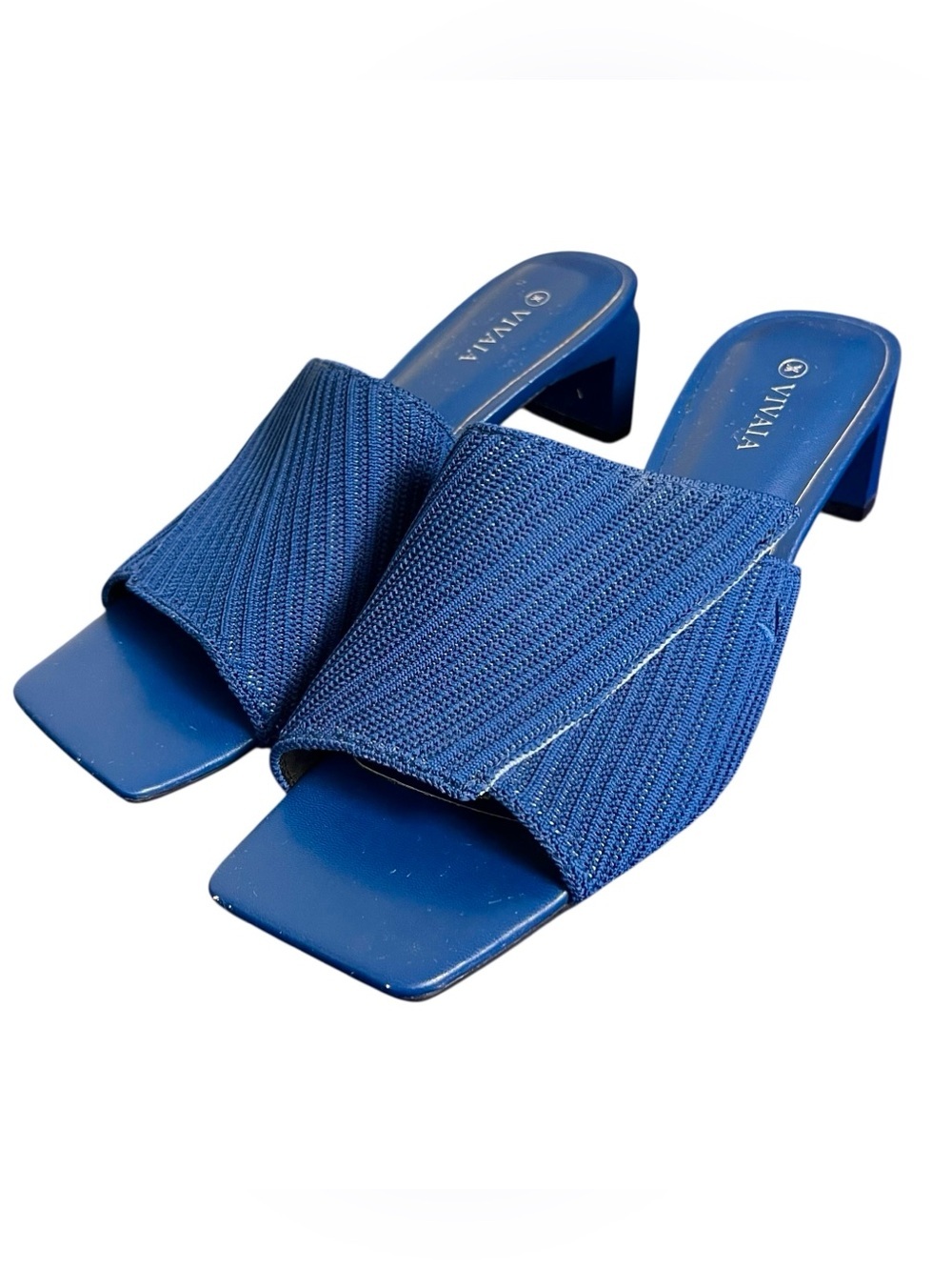 Vivaia Square Toe Block Heel Sandals Kitten Heel Mules Slides 39 Denim Blue US 8 - Picture 6 of 15